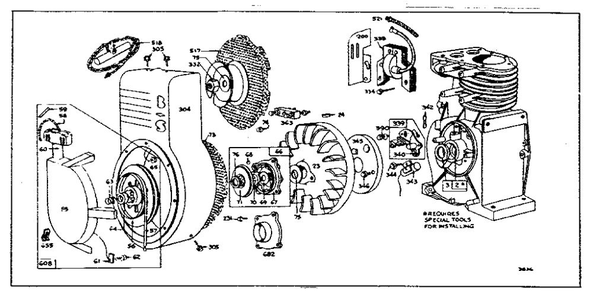 Flywheel Assembly Diagram and Parts List for 144200-144254 0010 - 0016 Briggs and Stratton Engine
